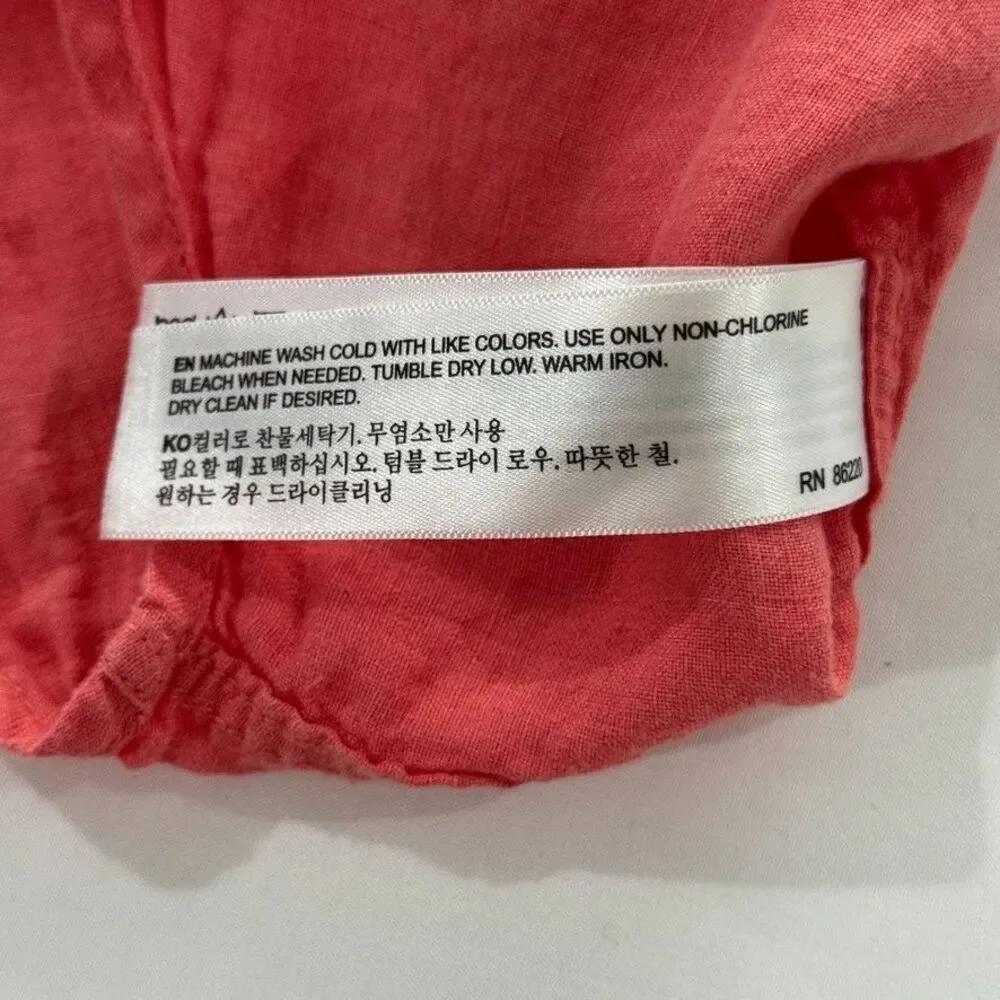 Porter & Ash 100% Linen Shirt Men's M Coral Pink Short Sleeve Good Condition - Picture 7 of 8